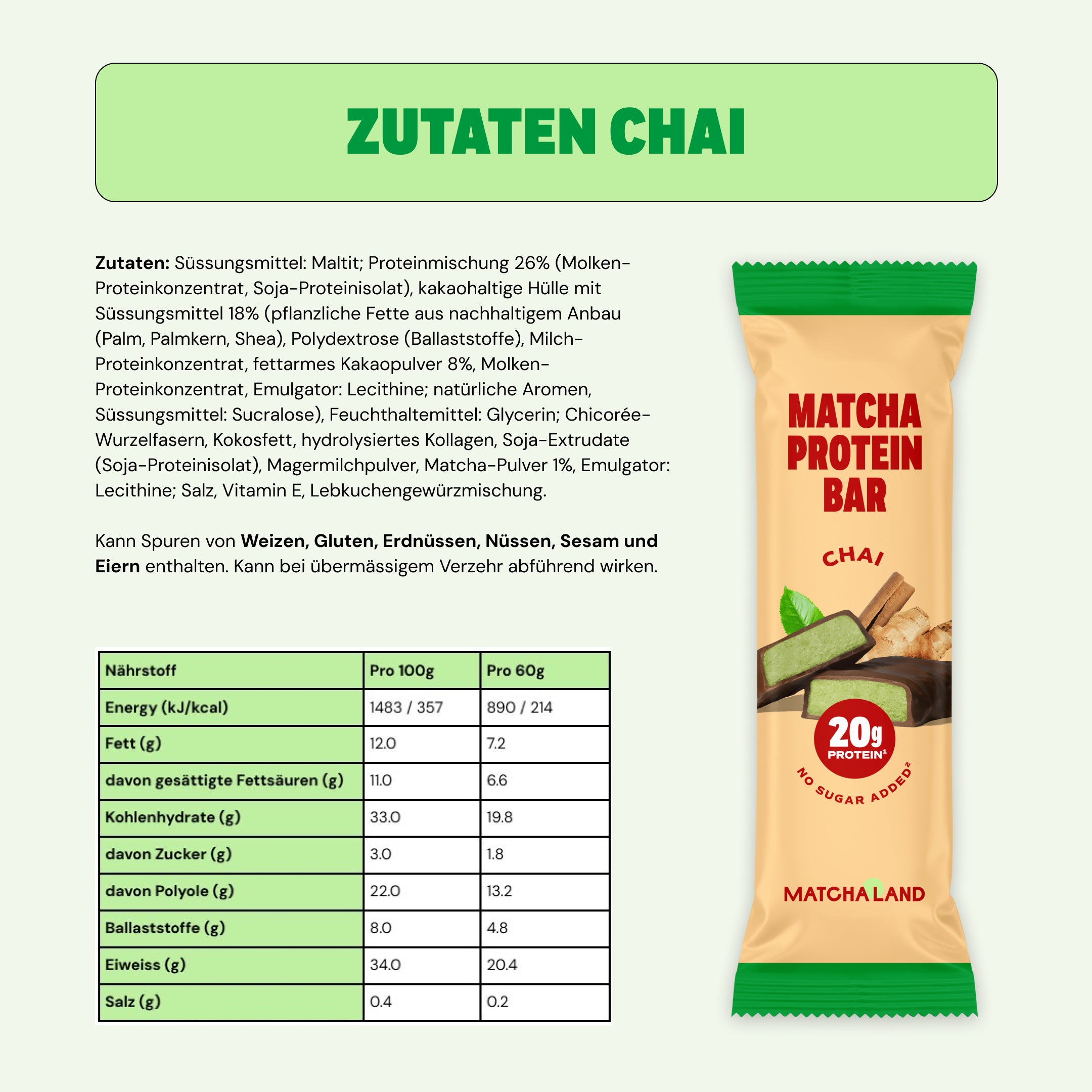 Chai Matcha Protein Bar (12-pack box)