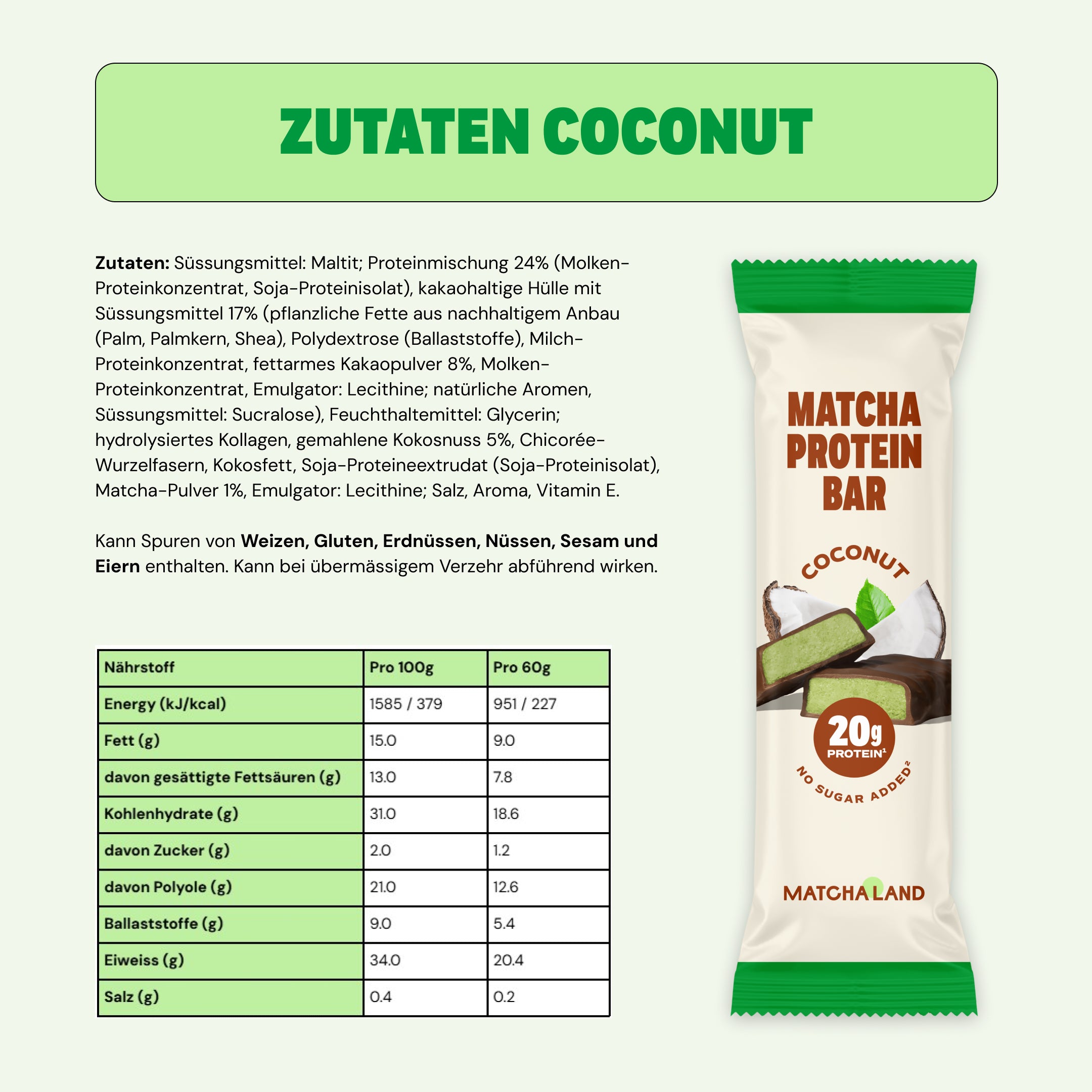 Set de test de barres protéinées au matcha