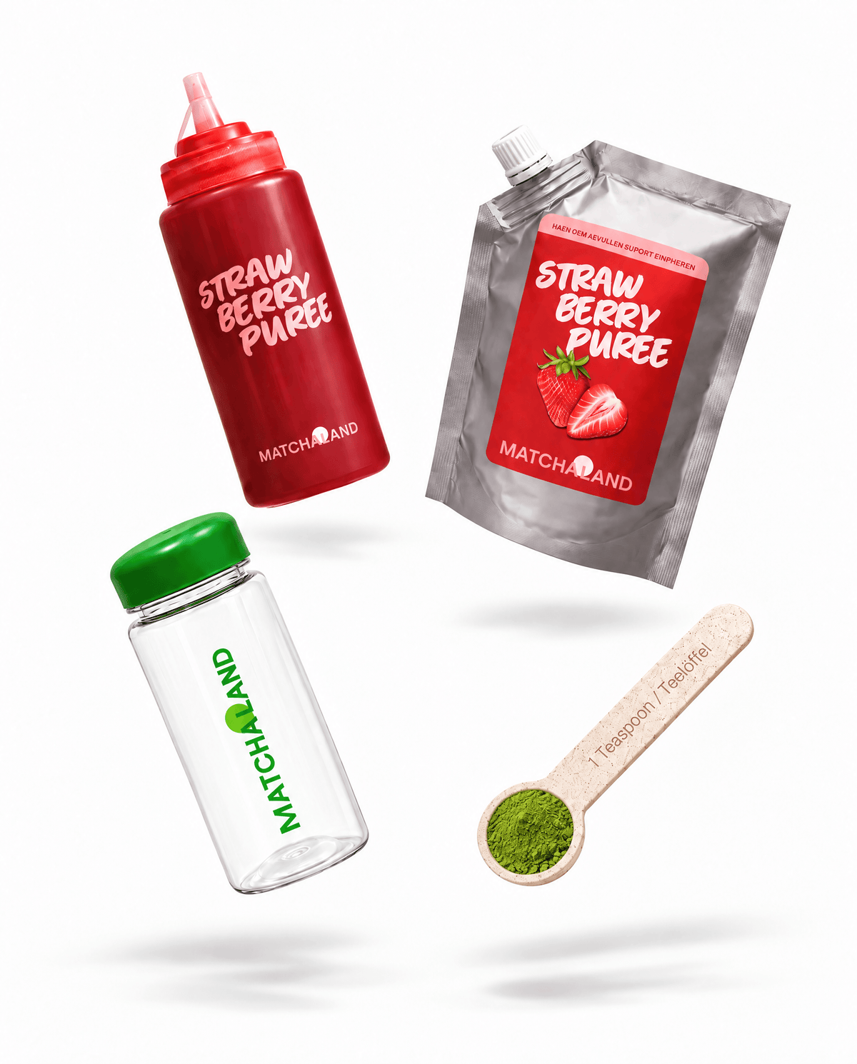 Gratis Strawberry Set: 1 kg Erdbeerpüree, Dosierflasche, Shaker und Messlöffel